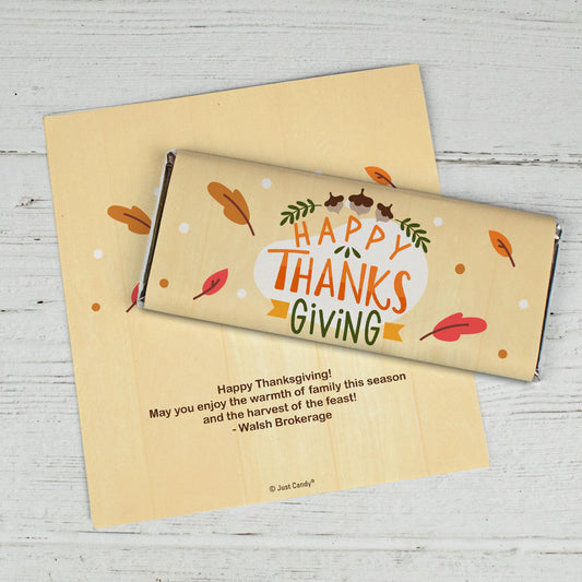 Personalized Thanksgiving Fall Acorns Chocolate Bar Wrappers Only