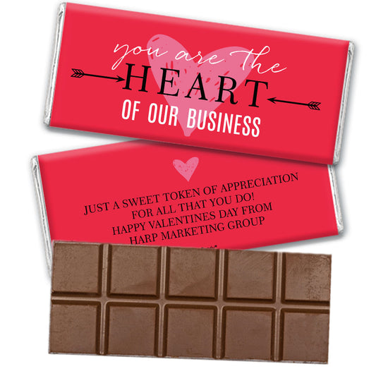 Personalized Valentine's Day Heart of Our Business Belgian Chocolate Bar and Wrapper