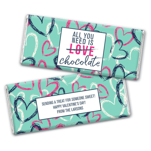 Personalized Valentine's Day All You Need is Chocolate Chocolate Bar and Wrapper