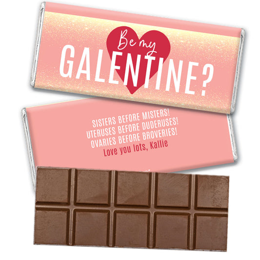 Personalized Valentine's Day Be My Galentine Belgian Chocolate Bar and Wrapper