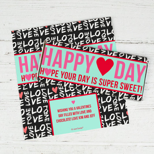 Personalized Valentine's Day Happy Heart Day Chocolate Bar Wrapper Only