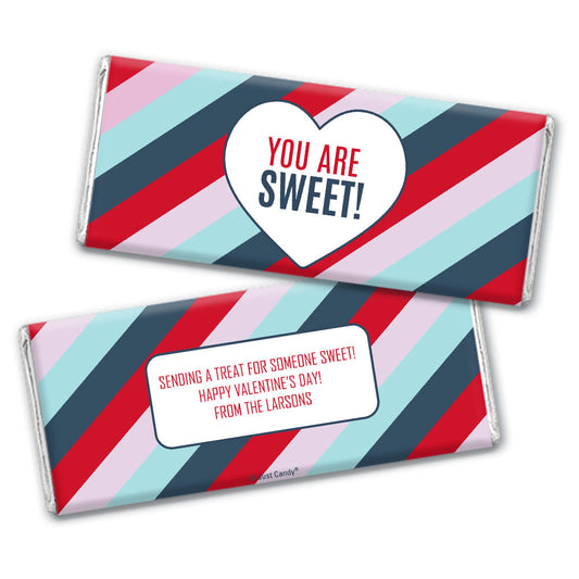 Personalized Valentine's Day Sweet Heart Stripes Chocolate Bar and Wrapper