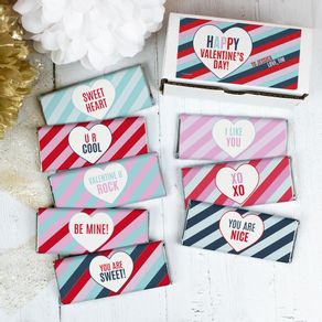 Personalized Valentine's Day Hearts and Stripes Belgian Chocolate Bars Gift Box (8 Pack)