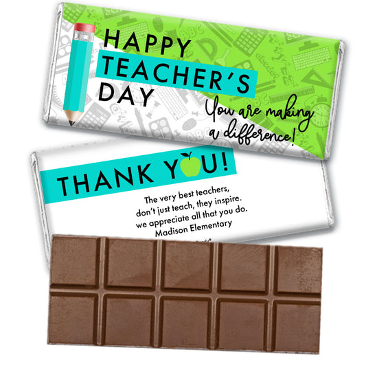 Personalized Happy Teacher's Day Belgian Chocolate Bar & Wrapper