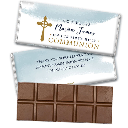 Personalized Communion God Bless Watercolor Belgian Chocolate Bar & Wrapper