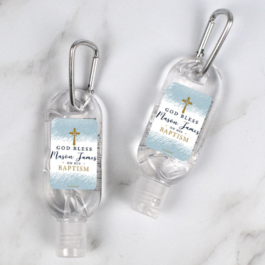 Personalized Baptism Hand Sanitizer with Carabiner Watercolor God Bless 1 fl. oz bottle