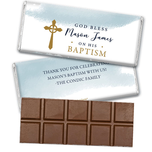 Personalized Baptism God Bless Watercolor Belgian Chocolate Bar & Wrapper