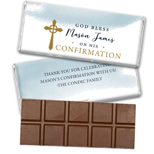 Personalized Confirmation God Bless Watercolor Belgian Chocolate Bar & Wrapper