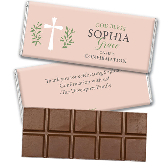 Personalized Confirmation God Bless Pink Belgian Chocolate Bar & Wrapper