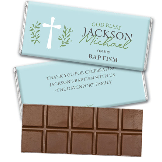 Personalized Baptism God Bless Blue Belgian Chocolate Bar & Wrapper