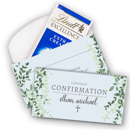 Deluxe Personalized Green Leaves Confirmation Lindt Chocolate Bars in Gift Box (3.5oz)