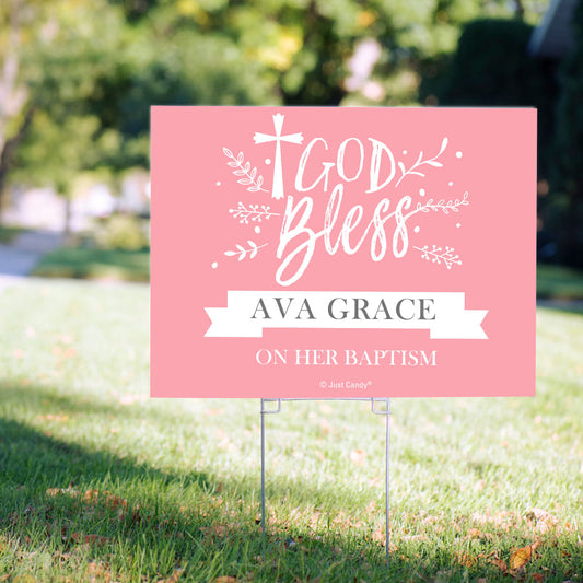 Personalized Baptism Yard Sign Floral God Bless