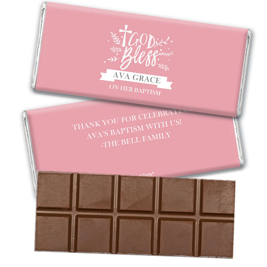 Personalized Baptism God Bless Floral Belgian Chocolate Bar & Wrapper