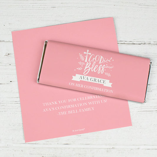 Personalized Confirmation God Bless Floral Chocolate Bar Wrappers Only