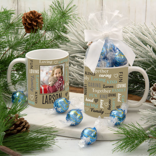 Personalized Word Cloud Family 11oz Mug with Lindt Truffles