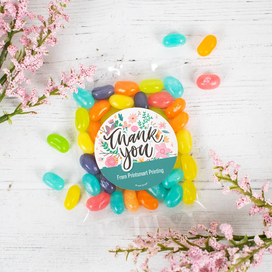 Personalized Thank You Candy Bag with Jelly Belly Jelly Beans Spring Floral