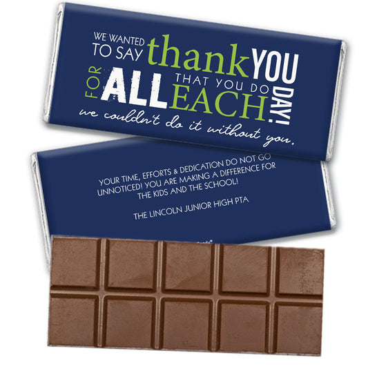 Personalized Thank You Word Cloud Belgian Chocolate Bar & Wrapper