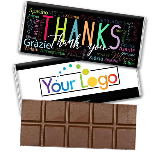 Personalized Thanks Language Logo Belgian Chocolate Bar & Wrapper