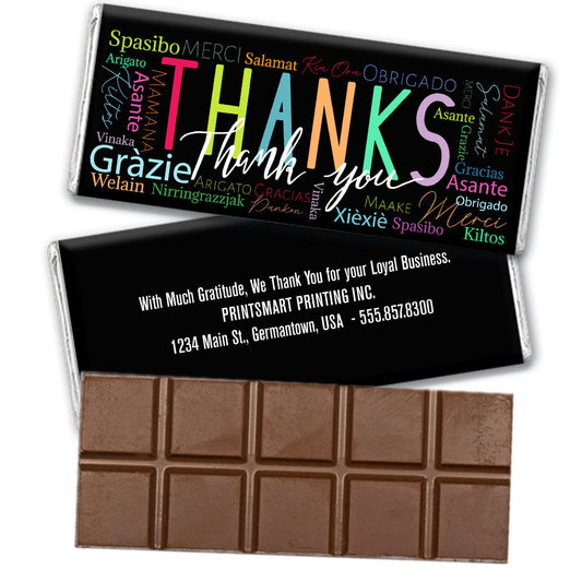 Personalized Thanks Language Belgian Chocolate Bar & Wrapper