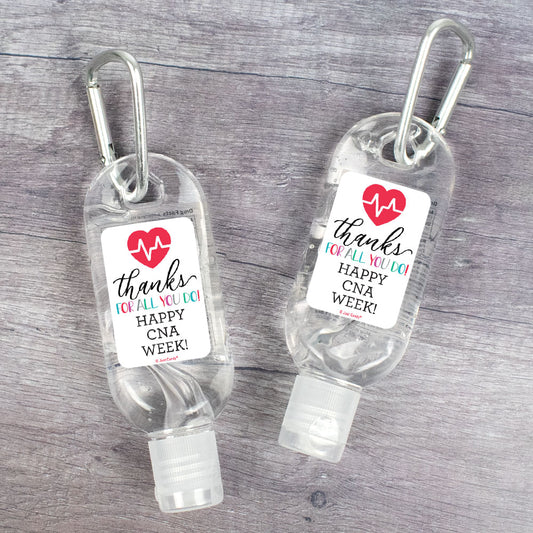 Personalized Hand Sanitizer with Carabiner Nurse Appreciation CNA Week 1 fl. oz bottle