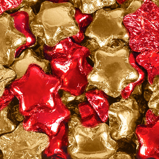 Madelaine Milk Chocolate Stars Red & Gold Foil Mix - 2lb