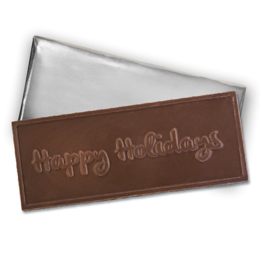 Embossed Happy Holidays Belgian Milk Chocolate Bar (10 Pack)