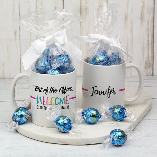 Personalized Rainbow 11oz Mug with Lindor Truffles - Welcome Back