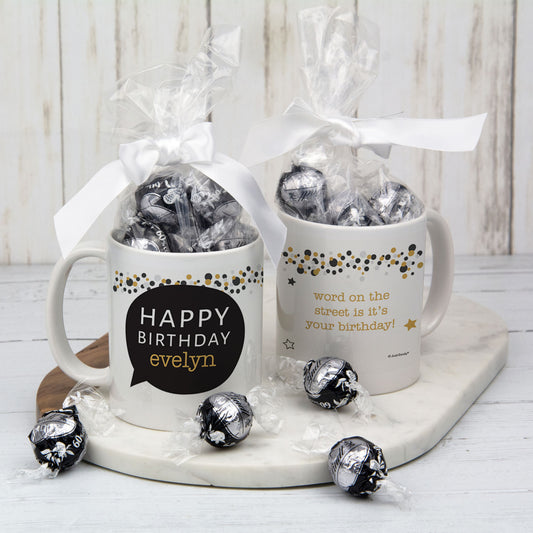 Personalized Happy Birthday 11oz Mug with Lindor Truffles - Dots